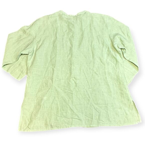 EILEEN FISHER Women’s Green Mandarin Collar 100% Linen Button-Up Shirt Petite Me - Picture 4 of 7